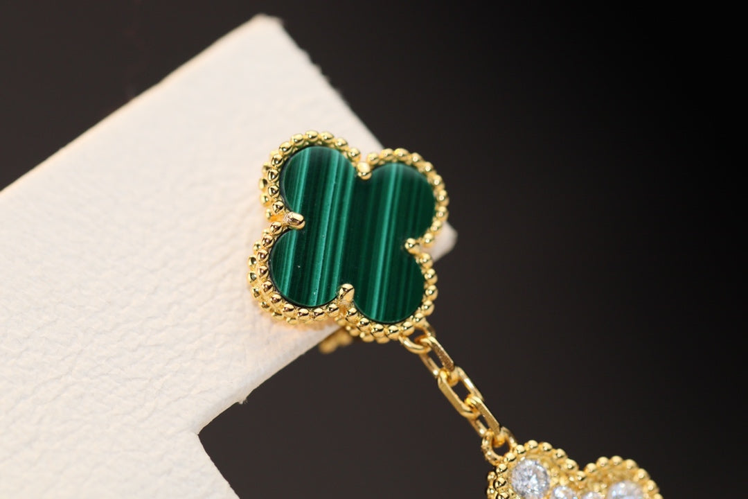 [Clover Jewelery]CLOVER EARRINGS GOLD MALACHITE DIAMOND 3 MOTIF