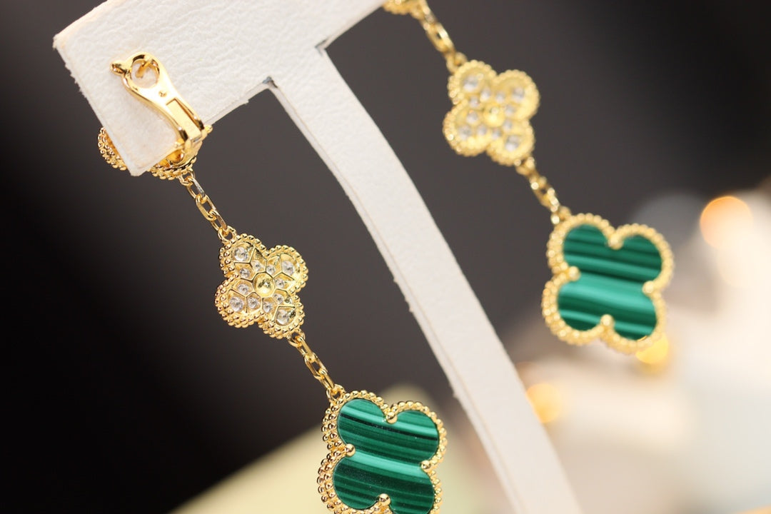 [Clover Jewelery]CLOVER EARRINGS GOLD MALACHITE DIAMOND 3 MOTIF