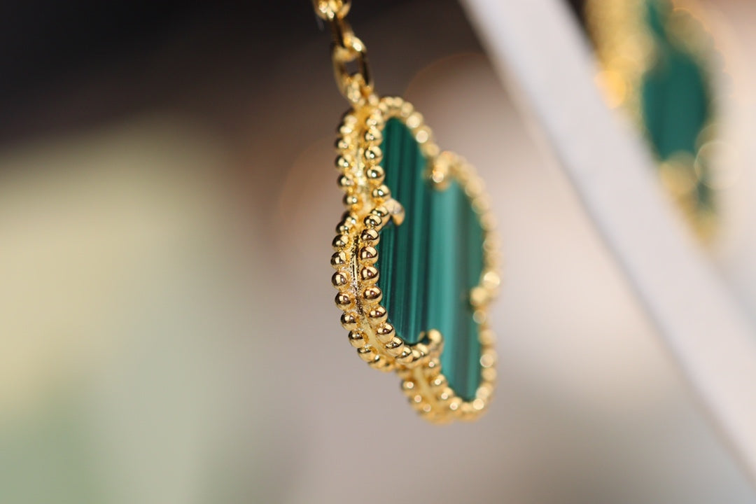 [Clover Jewelery]CLOVER EARRINGS GOLD MALACHITE DIAMOND 3 MOTIF