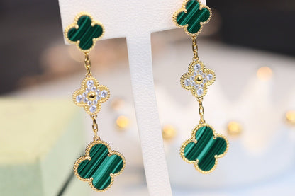 [Clover Jewelery]CLOVER EARRINGS GOLD MALACHITE DIAMOND 3 MOTIF
