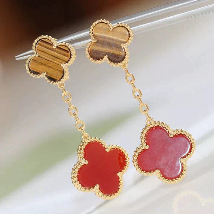 [Clover Jewelery]CLOVER  2 MOTIF  TIGER EYE CARNELIAN EARRINGS