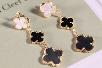 [Clover Jewelery]CLOVER EARRINGS GOLD ONYX MOP 3 MOTIF