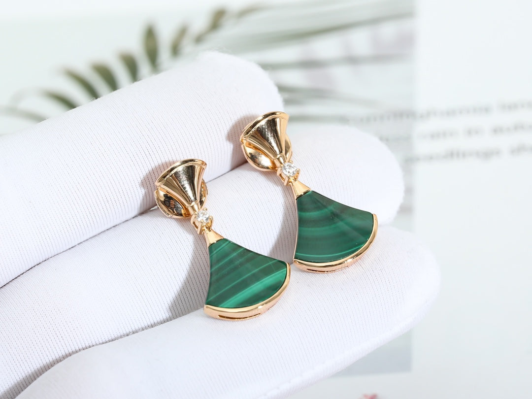 [Clover Jewelry]DREAM MALACHITE PINK GOLD EARRINGS