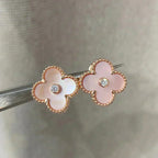 [Clover Jewelry]CLOVER MEDIUM 1 MOTIFS  PINK MOP DIAMOND EARRINGS