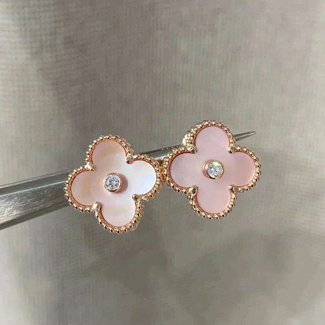 [Clover Jewelery]CLOVER MEDIUM 1 MOTIFS  PINK MOP DIAMOND EARRINGS