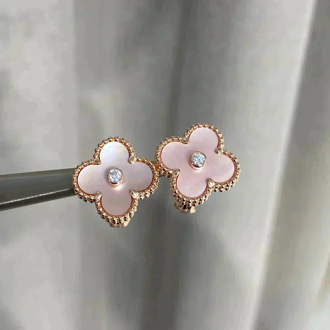 [Clover Jewelery]CLOVER MEDIUM 1 MOTIFS  PINK MOP DIAMOND EARRINGS