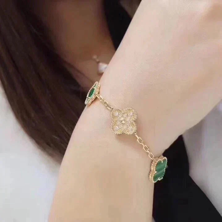 [Clover Jewelry]クローバー 5モチーフ マラカイト ダイヤモンド ブレスレット