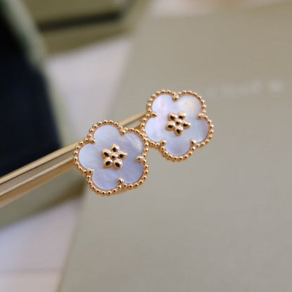 [Clover Jewelery]LUCKY PINK GOLD WHITE MOP EARRINGS