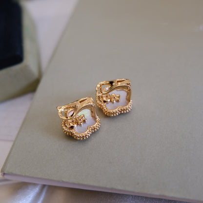 [Clover Jewelery]LUCKY PINK GOLD WHITE MOP EARRINGS