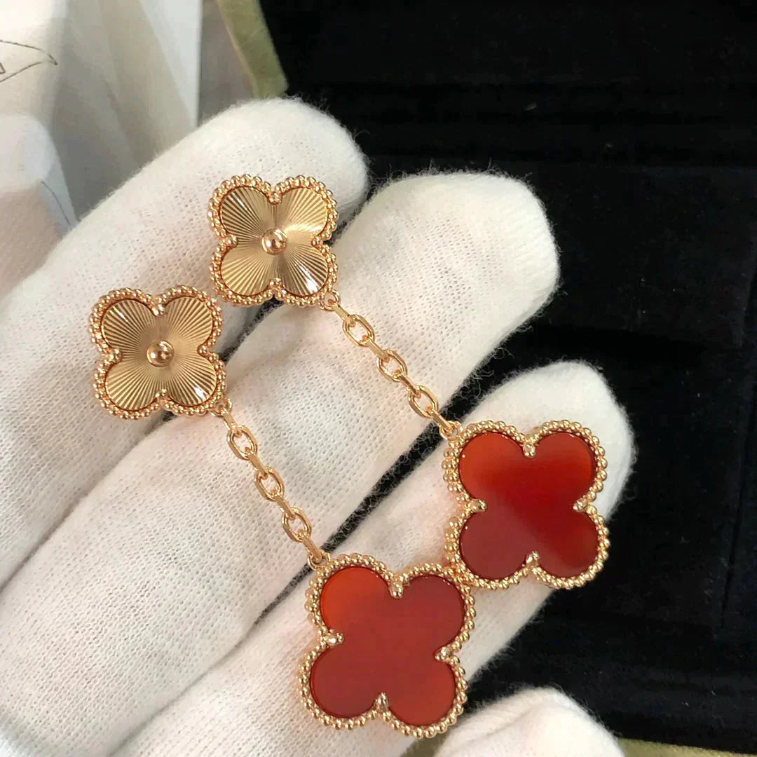 [Clover Jewelery]CLOVER 2 MOTIF  LASER CARNELIAN EARRINGS