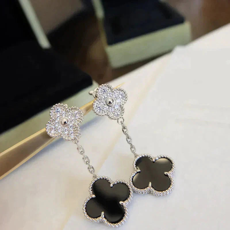 [Clover Jewelry]CLOVER 2 MOTIVE  DIAMANT ONYX OHRRINGE SILBER