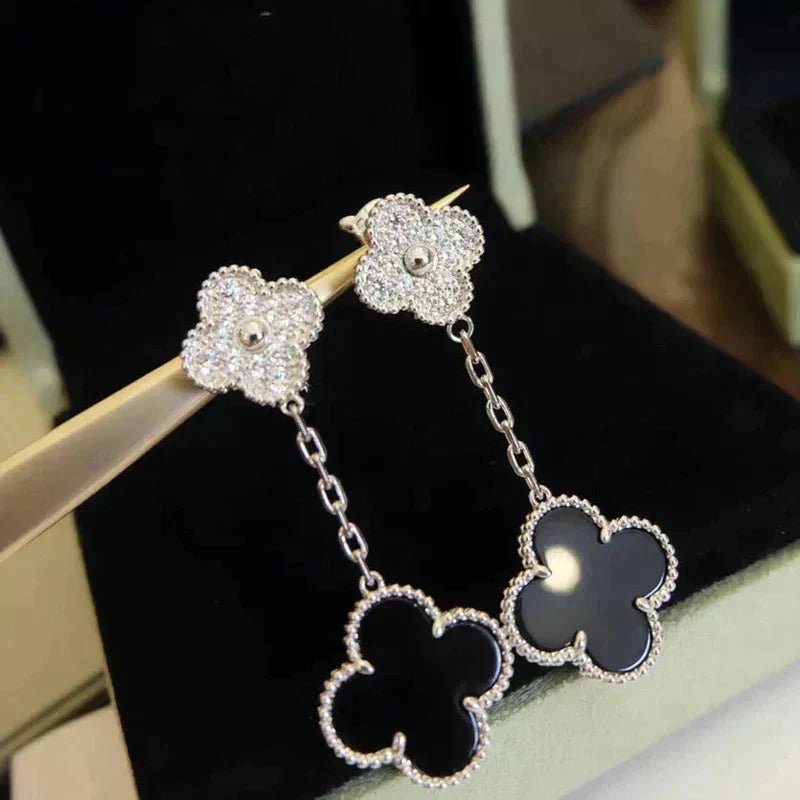 [Clover Jewelry]CLOVER 2 MOTIVE  DIAMANT ONYX OHRRINGE SILBER
