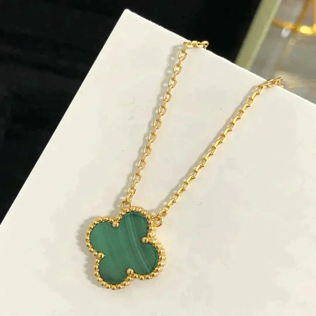 [Clover Jewelery]CLOVER 15MM MALACHITE SINGLE FLOWER  NECKLACE