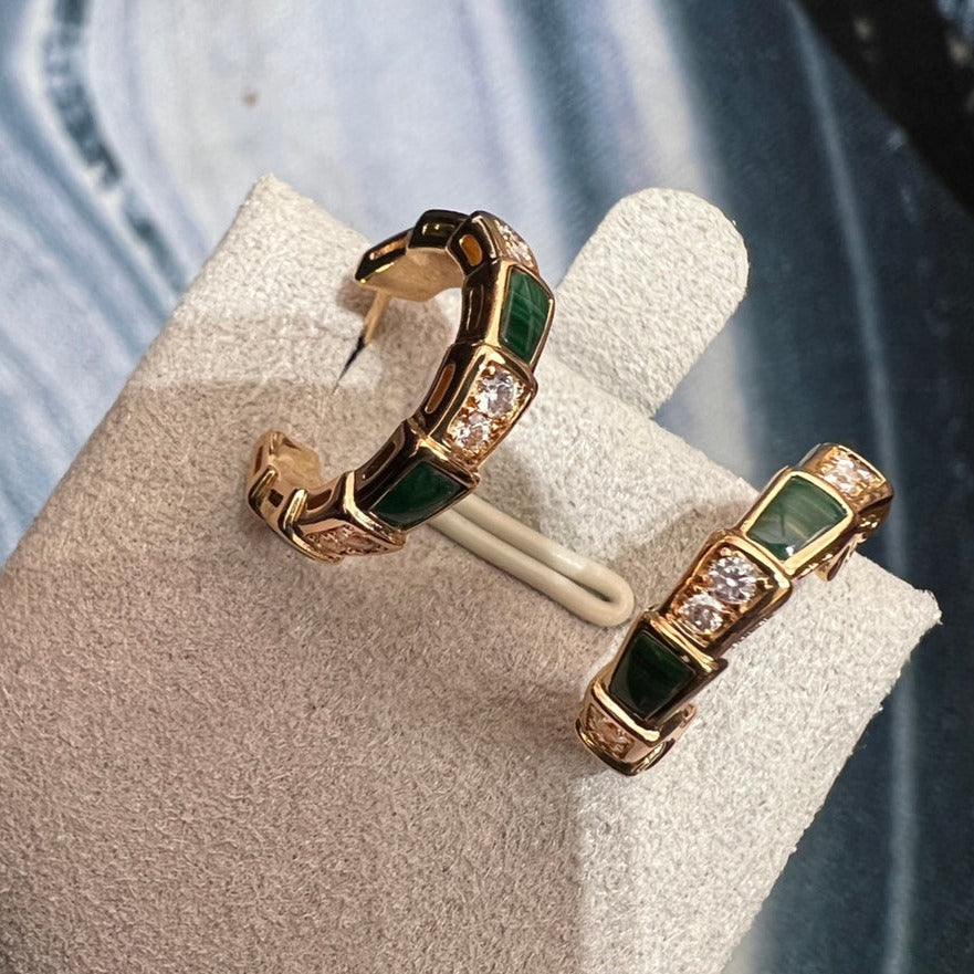[Clover Jewelry]SERPENTI MALACHITE PINK GOLD EARRINGS