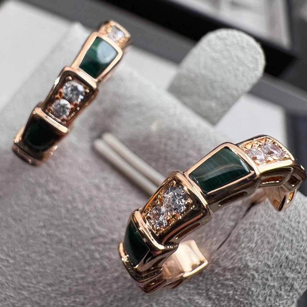 [Clover Jewelry]セルペンティ マラカイト ピンクゴールド イヤリング