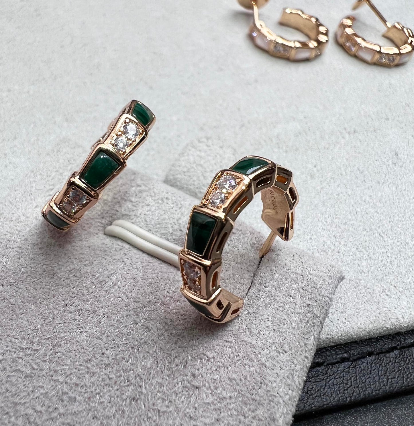 [Clover Jewelery]SERPENTI MALACHITE PINK GOLD EARRINGS