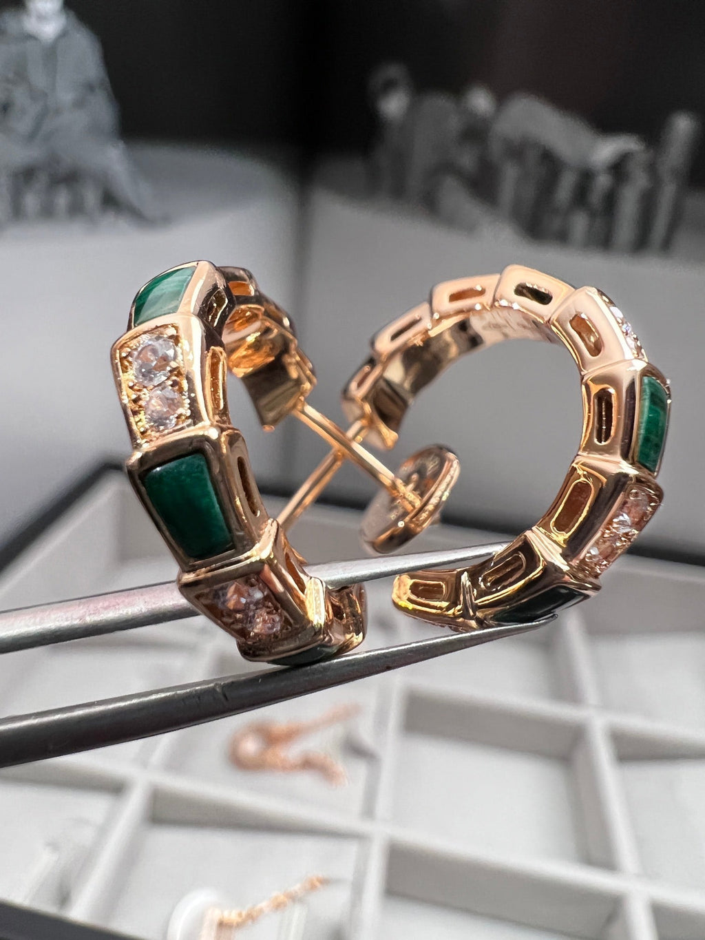 [Clover Jewelry]セルペンティ マラカイト ピンクゴールド イヤリング