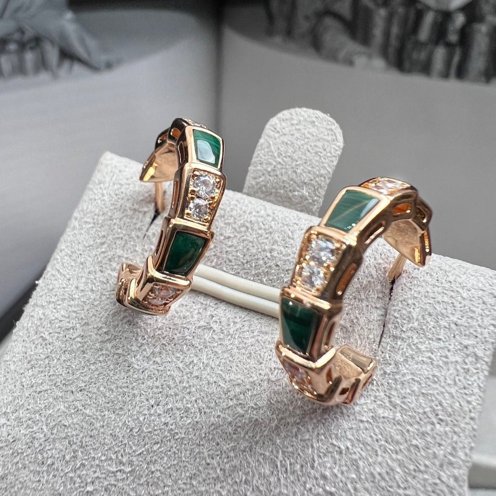 [Clover Jewelry]セルペンティ マラカイト ピンクゴールド イヤリング