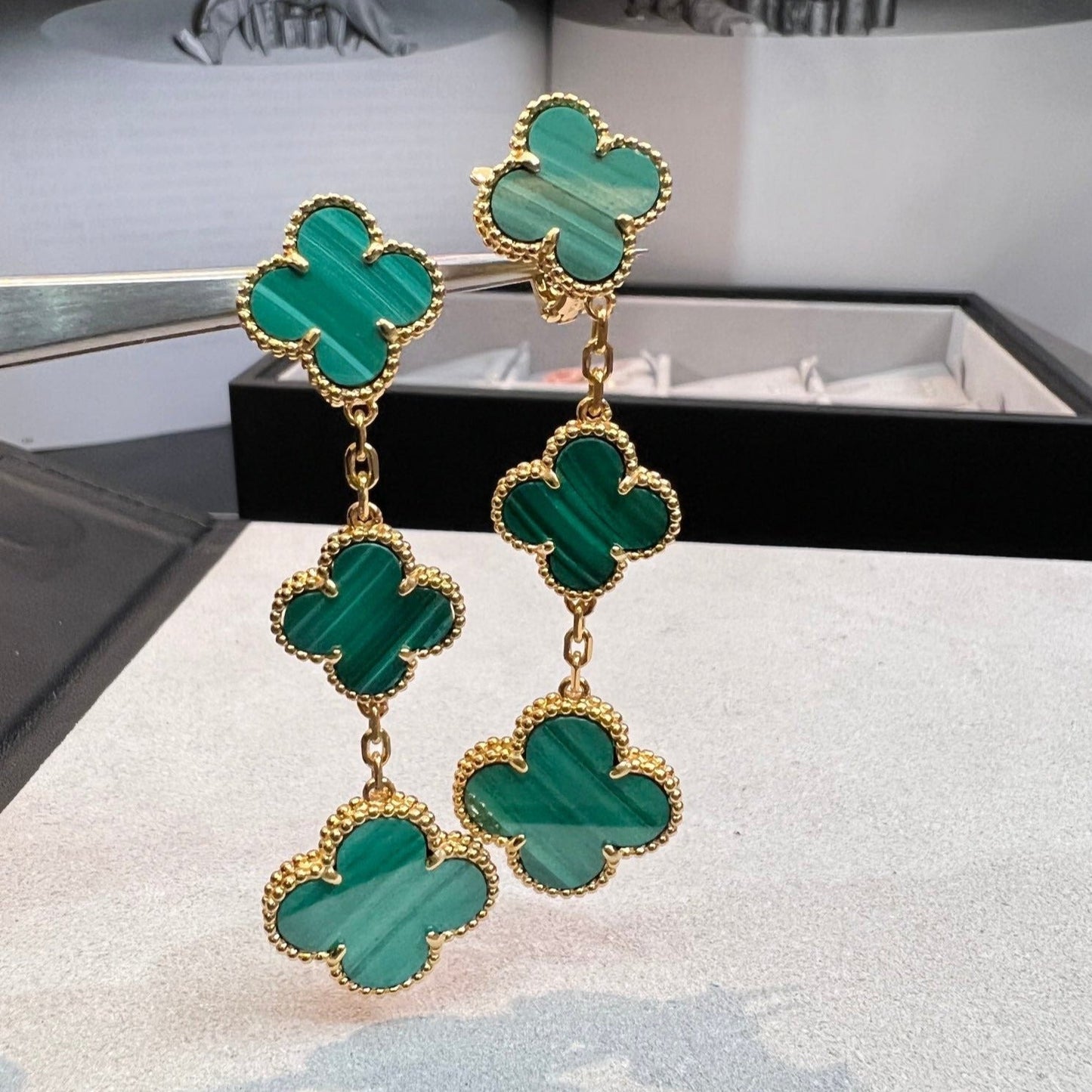 [Clover Jewelery]CLOVER MALACHITE 3 MOTIFS GOLD