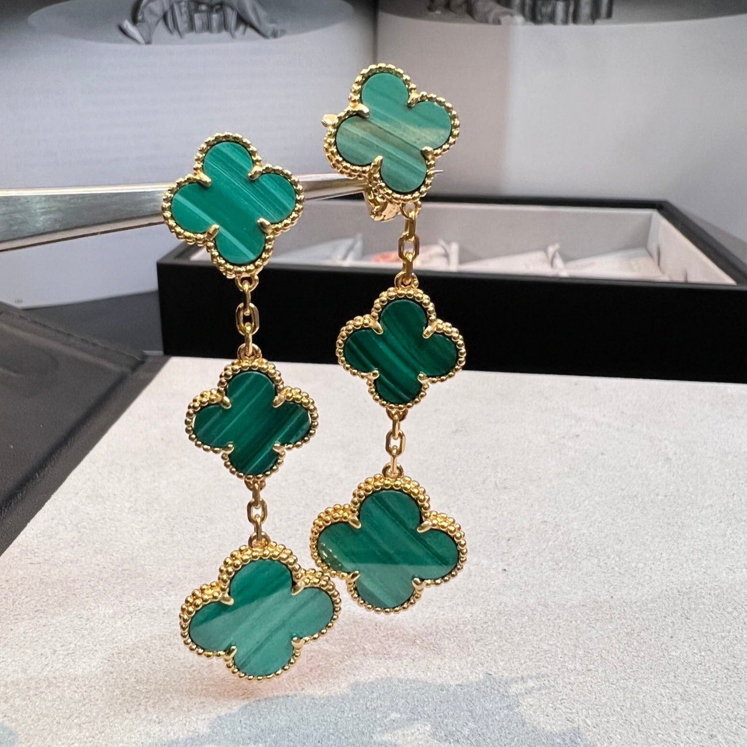 [Clover Jewelry]CLOVER MALACHIT 3 MOTIVE GOLD