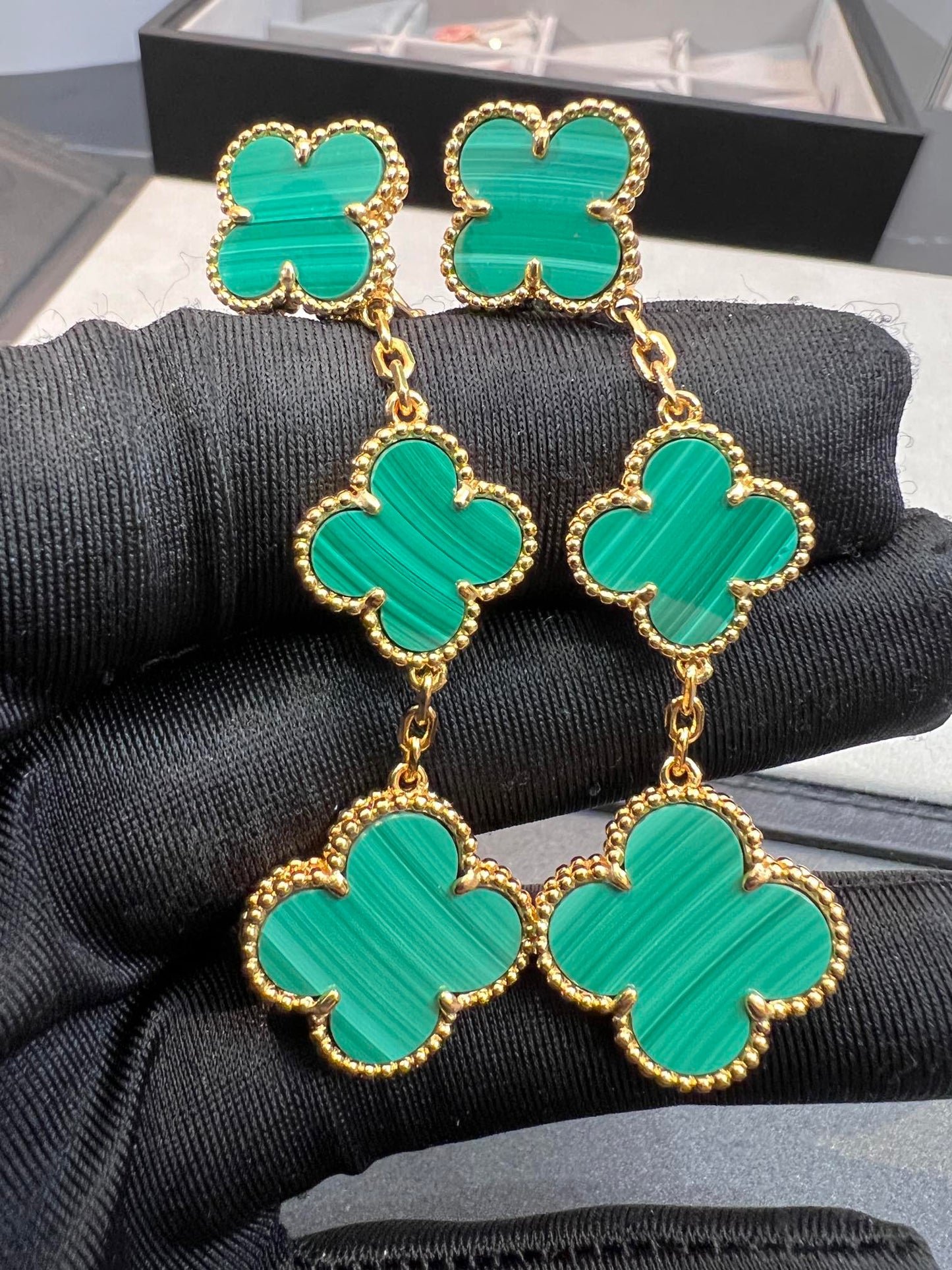 [Clover Jewelery]CLOVER MALACHITE 3 MOTIFS GOLD