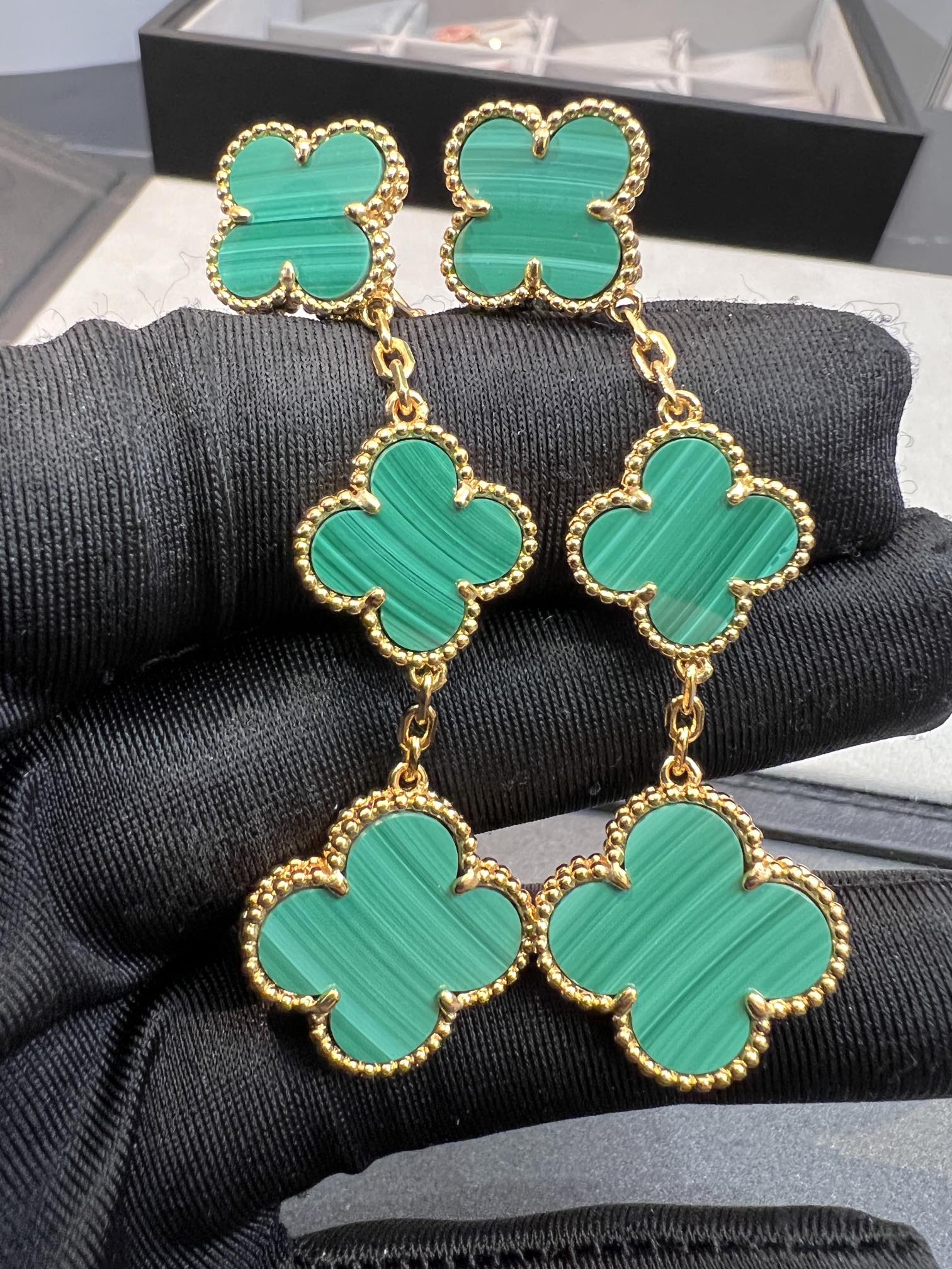 [Clover Jewelry]CLOVER MALACHIT 3 MOTIVE GOLD