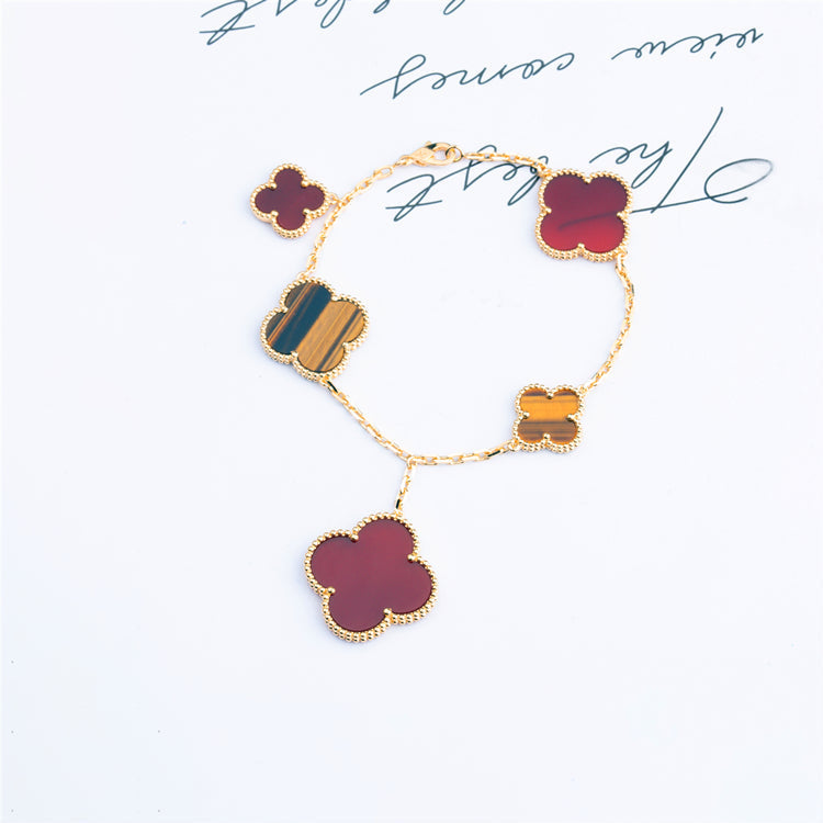 [Clover Jewelery]CLOVER BRACELET 5 MOTIFS CARNELIAN TIGER EYE