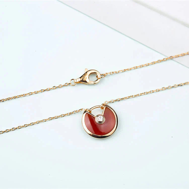 [Clover Jewelry]AMULETTE GOLD CARNELIAN ONYX NECKLACE