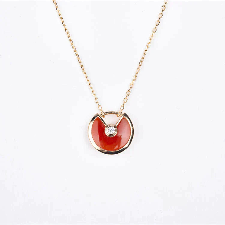 [Clover Jewelry]AMULETTE GOLD CARNELIAN ONYX NECKLACE