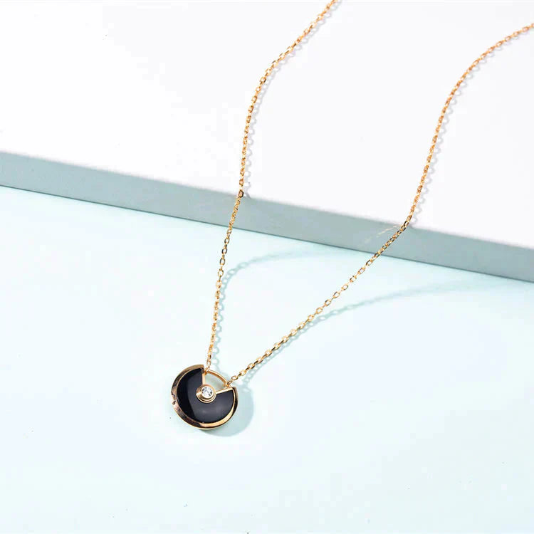 [Clover Jewelry]AMULETTE GOLD CARNELIAN ONYX NECKLACE
