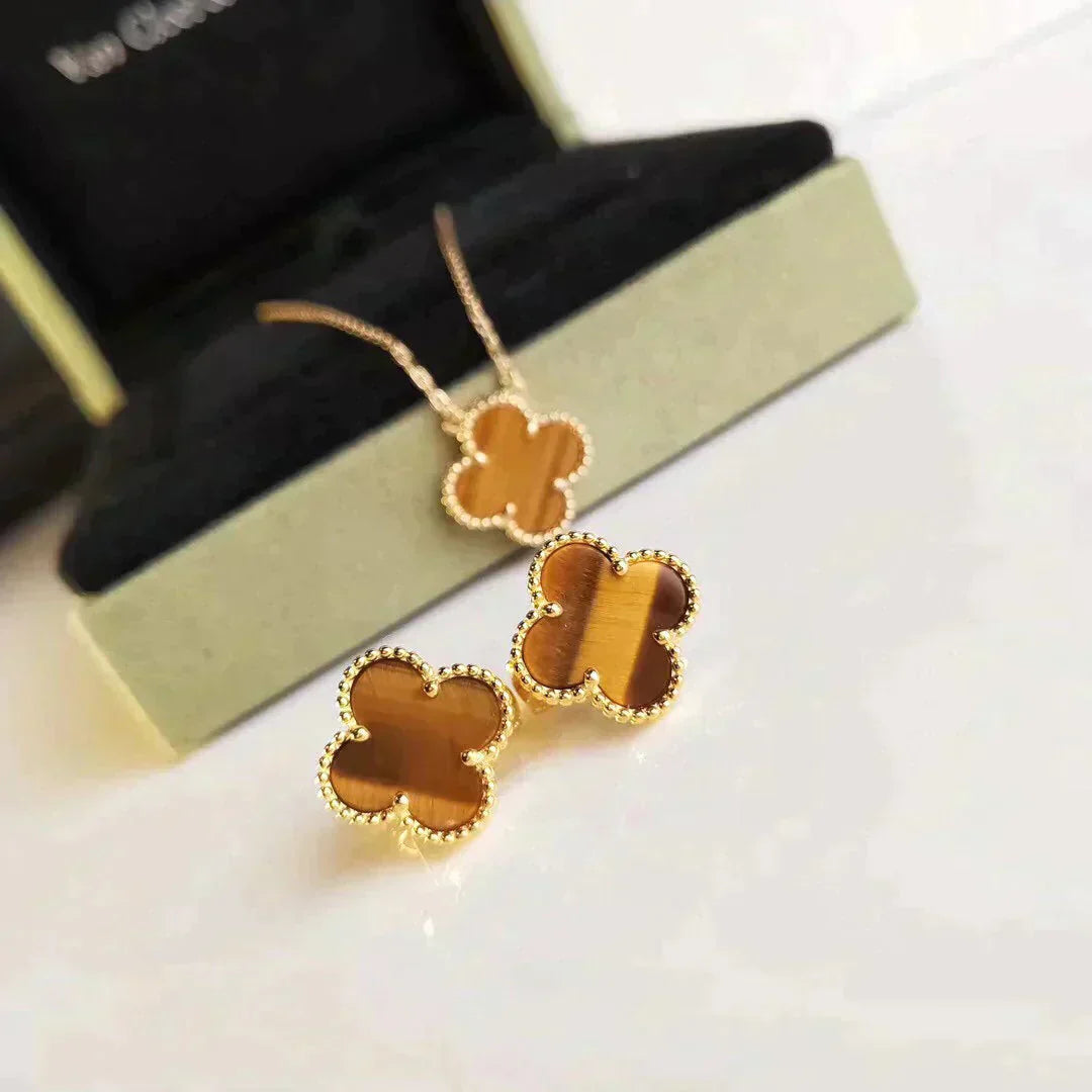 [Clover Jewelery]CLOVER MEDIUM 1 MOTIFS TIGER EYE EARRINGS