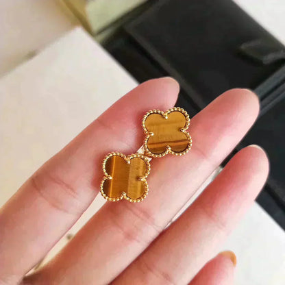 [Clover Jewelery]CLOVER MEDIUM 1 MOTIFS TIGER EYE EARRINGS