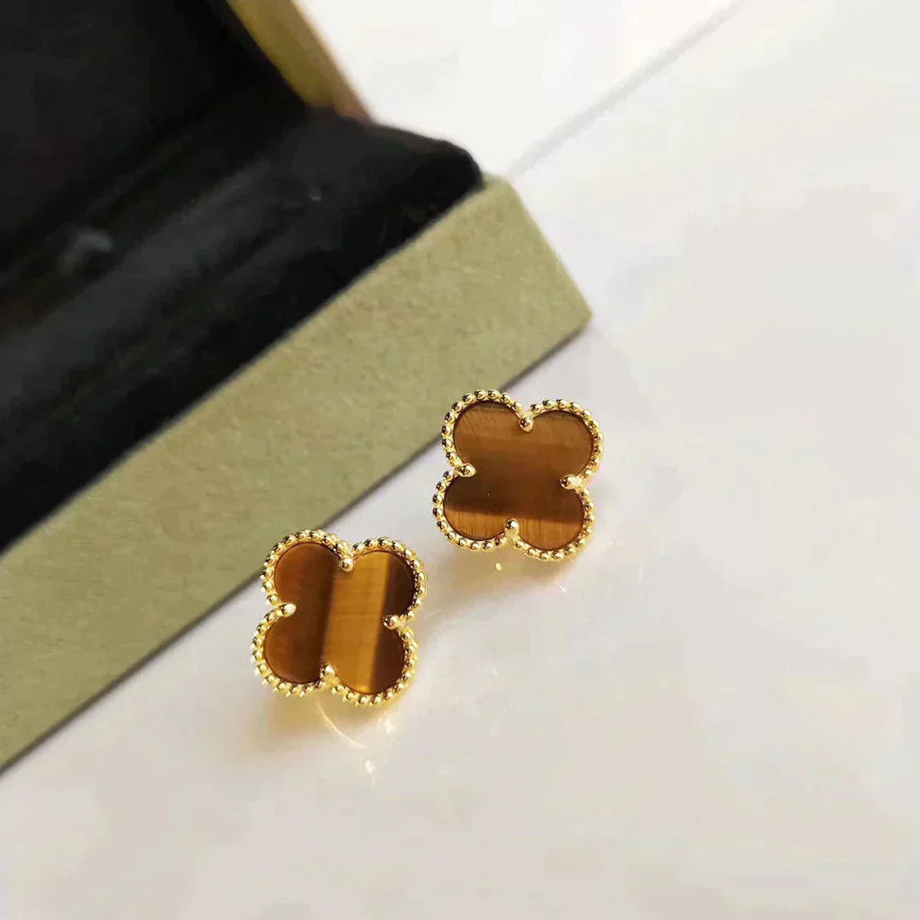 [Clover Jewelry]クローバー ミディアム 1モチーフ タイガーアイ ピアス