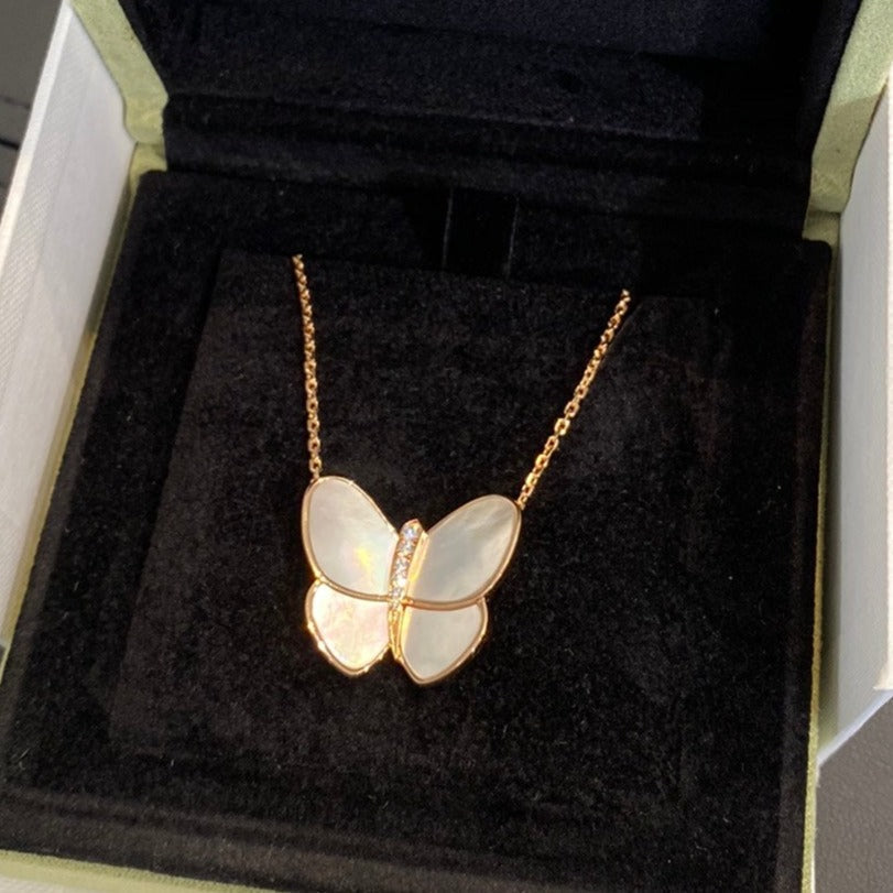 [Clover Jewelry]SCHMETTERLING GOLD MOP DIAMANT HALSKETTE