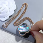 [Clover Jewelry]CLOVER 25MM GOLD DUNKEL MOP GROSSE KLEEB LILIE HALSKETTE
