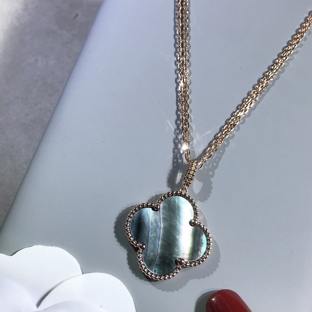 [Clover Jewelery]CLOVER 25MM GOLD DARK MOP BIG CLOVER NECKLACE