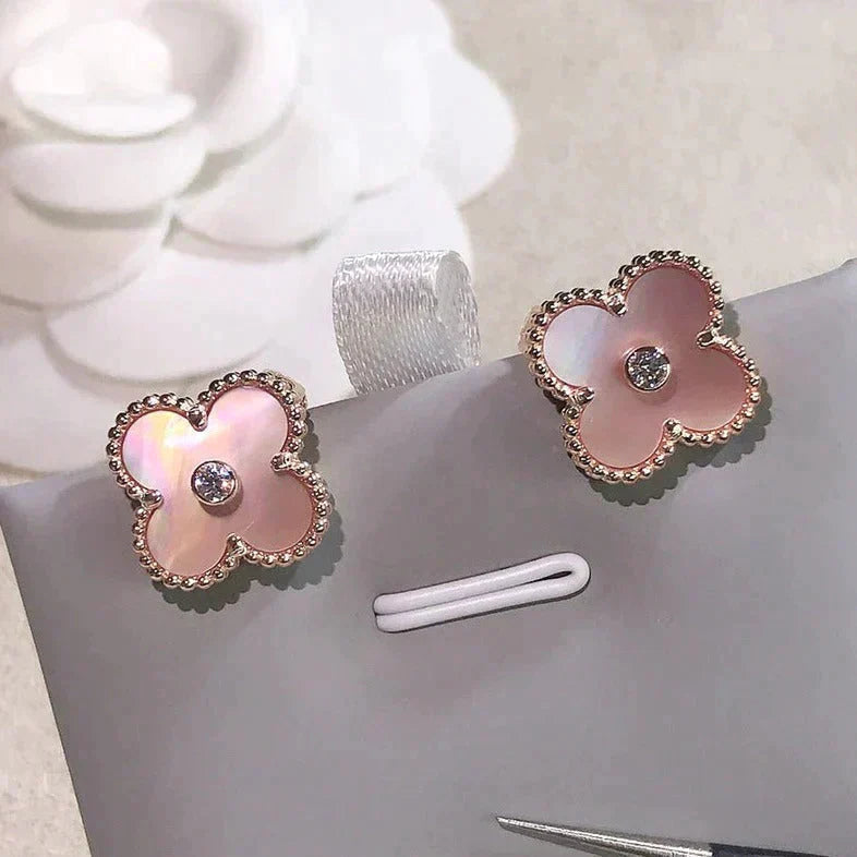 [Clover Jewelry]CLOVER MEDIUM 1 MOTIV PINK MOP DIAMANT OHRRINGE