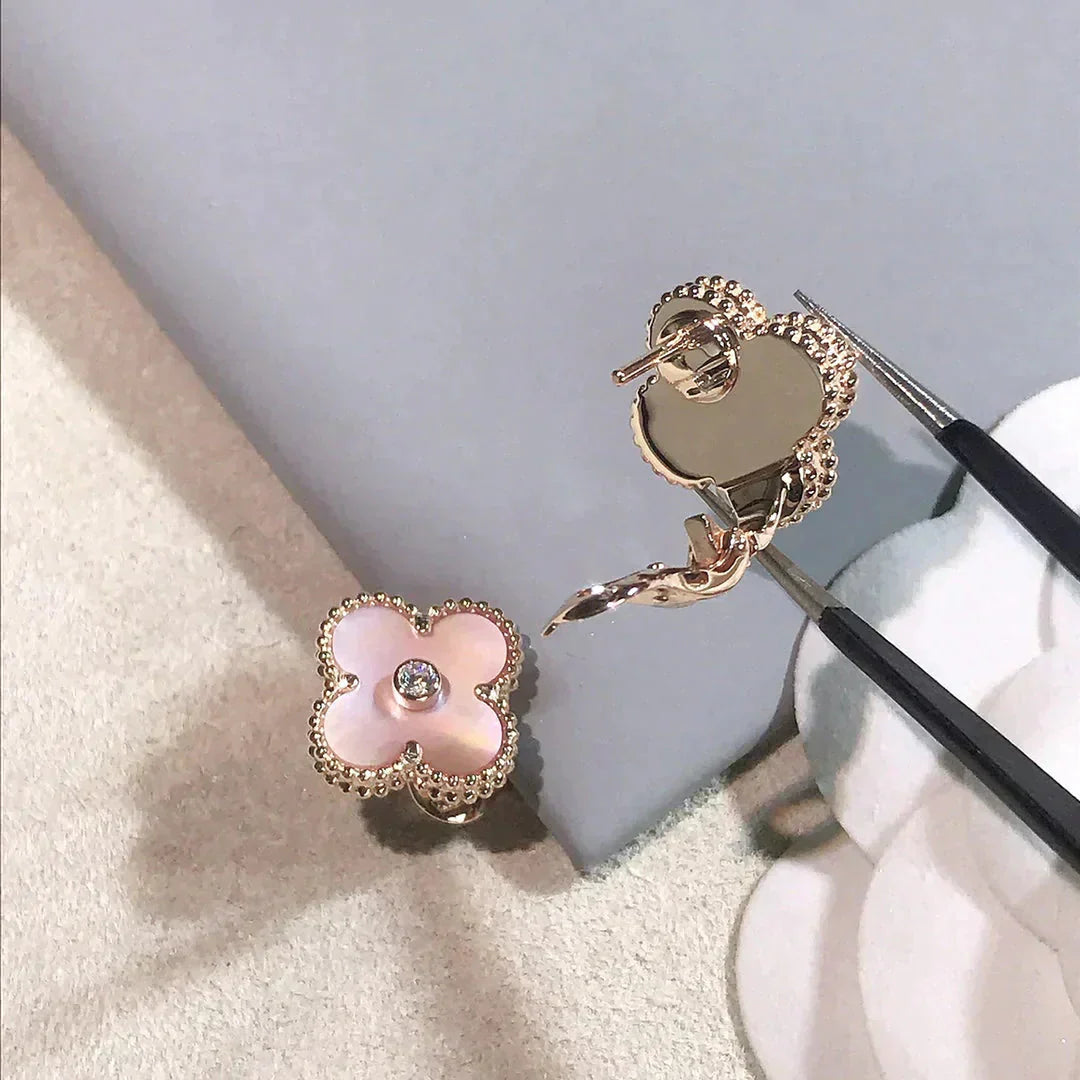 [Clover Jewelry]CLOVER MEDIUM 1 MOTIV PINK MOP DIAMANT OHRRINGE