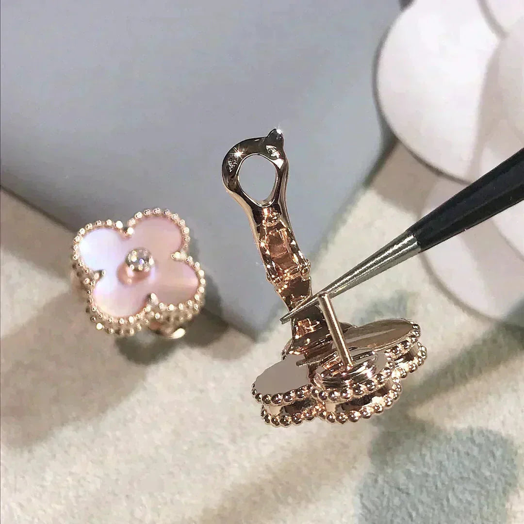 [Clover Jewelry]CLOVER MEDIUM 1 MOTIV PINK MOP DIAMANT OHRRINGE