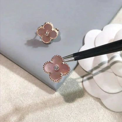 [Clover Jewelery]CLOVER MEDIUM 1 MOTIFS  PINK MOP DIAMOND EARRINGS