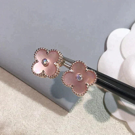 [Clover Jewelery]CLOVER MEDIUM 1 MOTIFS  PINK MOP DIAMOND EARRINGS