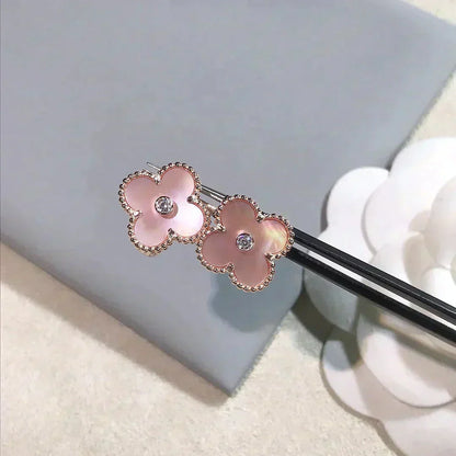 [Clover Jewelery]CLOVER MEDIUM 1 MOTIFS  PINK MOP DIAMOND EARRINGS