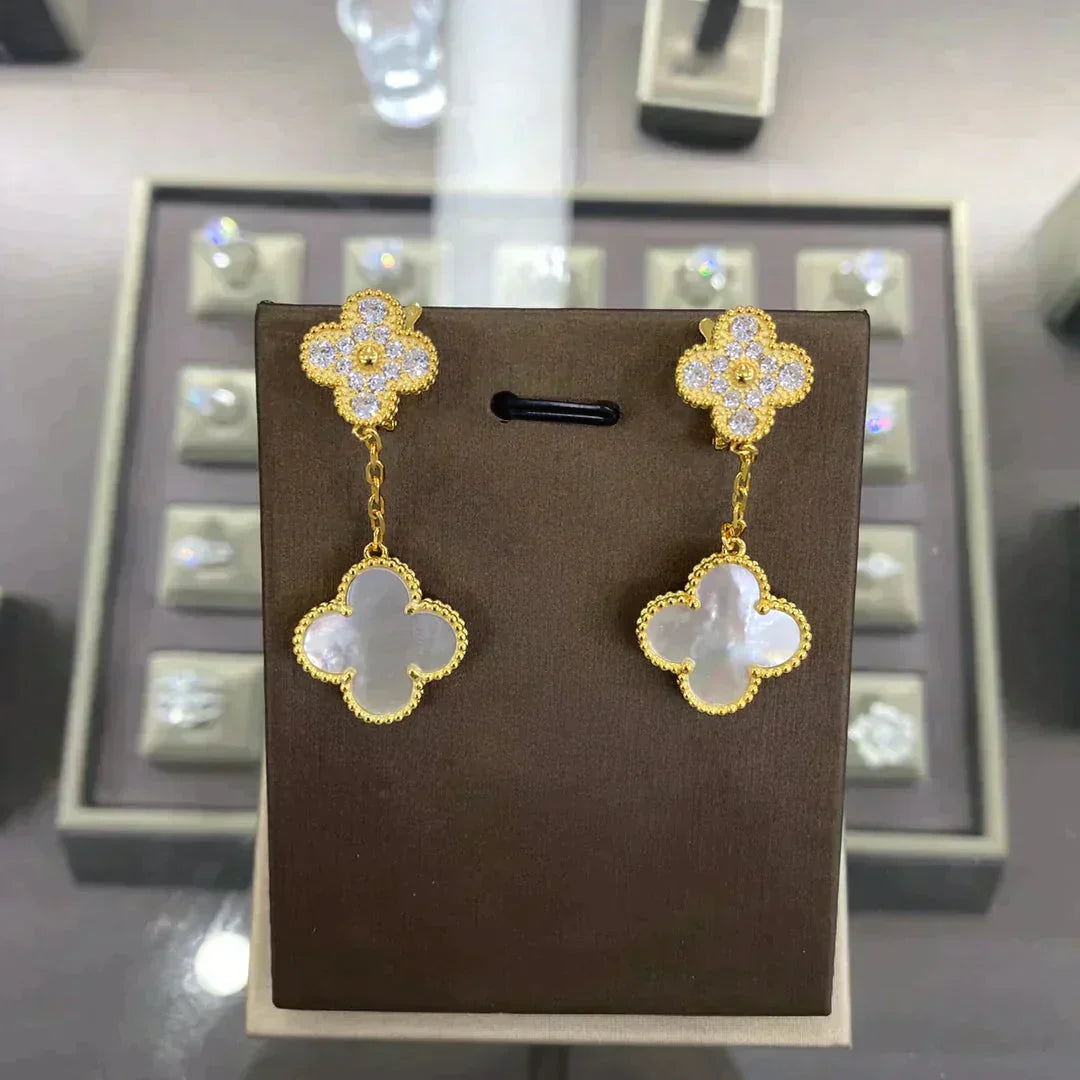 [Clover Jewelry]CLOVER 2 MOTIFS DIAMOND OHRRINGE (MEHRERE AUSWAHLMÖGLICHKEITEN)