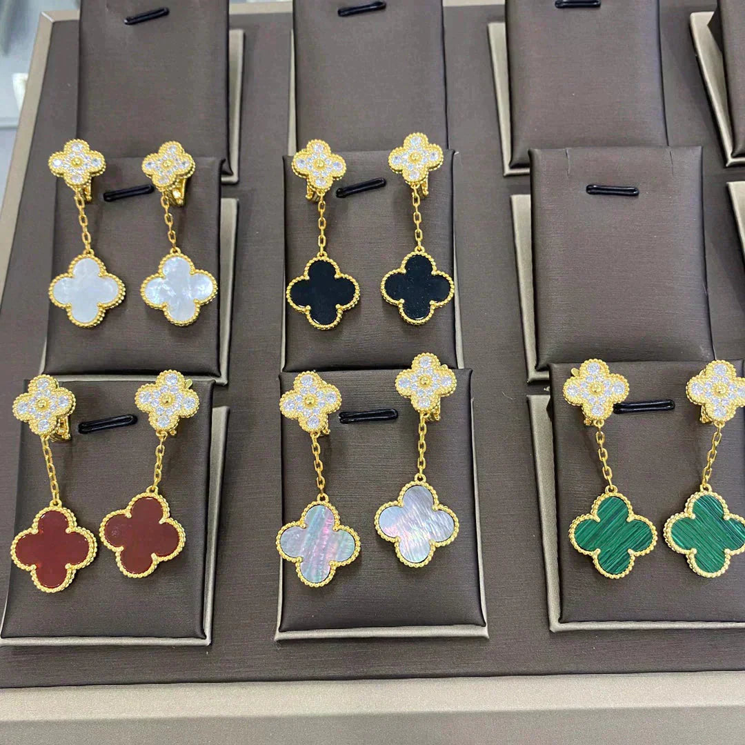 [Clover Jewelry]CLOVER 2 MOTIFS DIAMOND OHRRINGE (MEHRERE AUSWAHLMÖGLICHKEITEN)