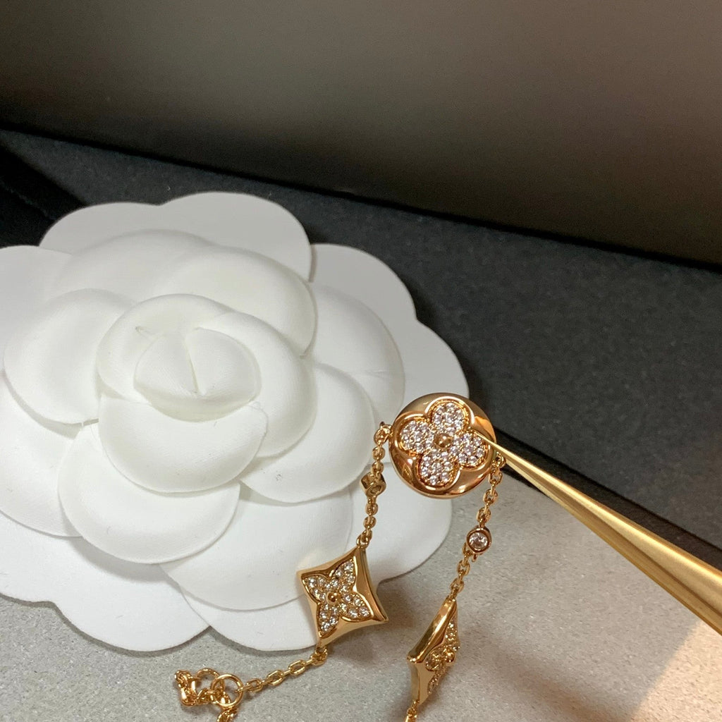 [Clover Jewelry]STAR AND SUN 4 MOTIFS GOLD DIAMONDS BRACELET