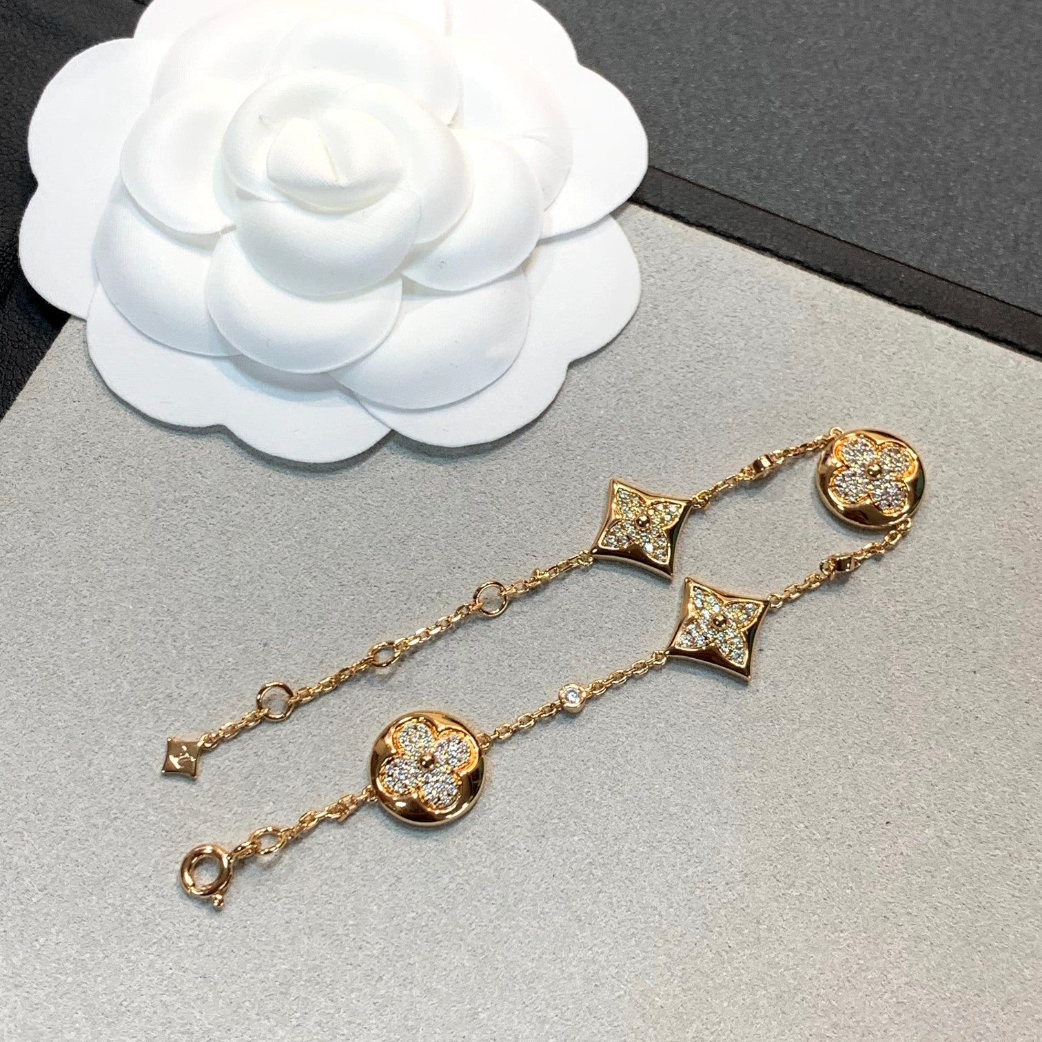 [Clover Jewelry]STAR AND SUN 4 MOTIFS GOLD DIAMONDS BRACELET