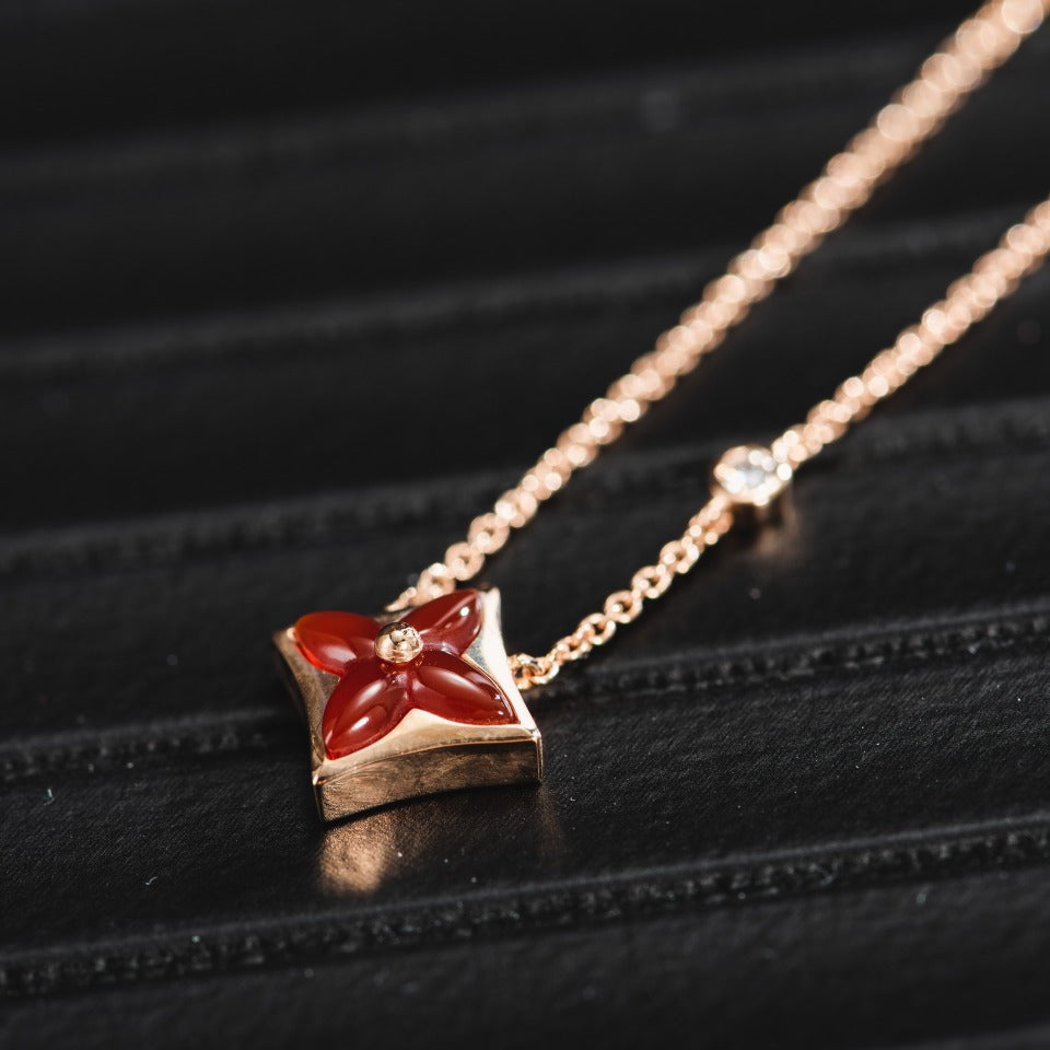 [Clover Jewelery]STAR NECKLACE PINK GOLD 1 DIAMOND