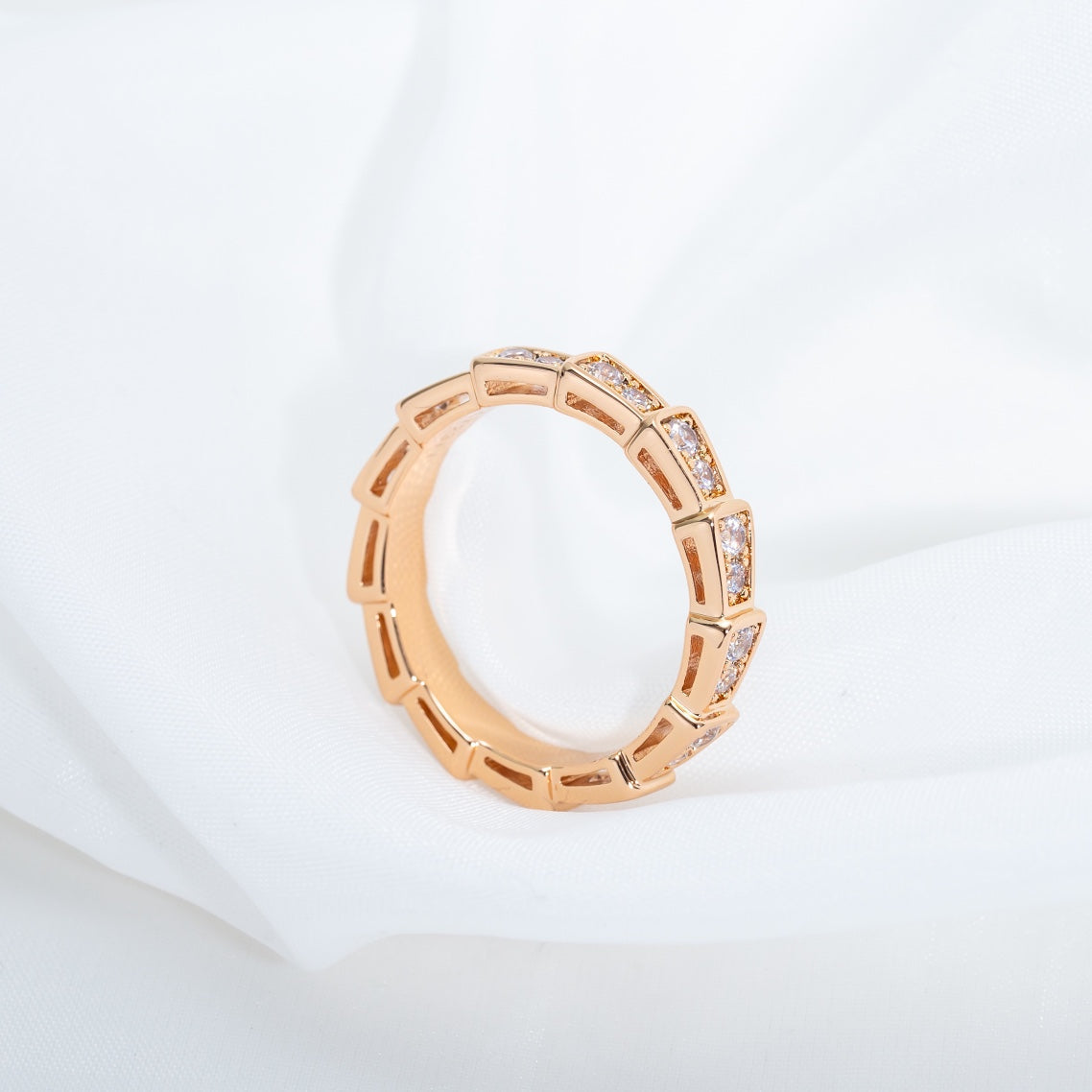[Clover Jewelery]SERPENTI RING PINK GOLD DIAMOND PAVED 3MM