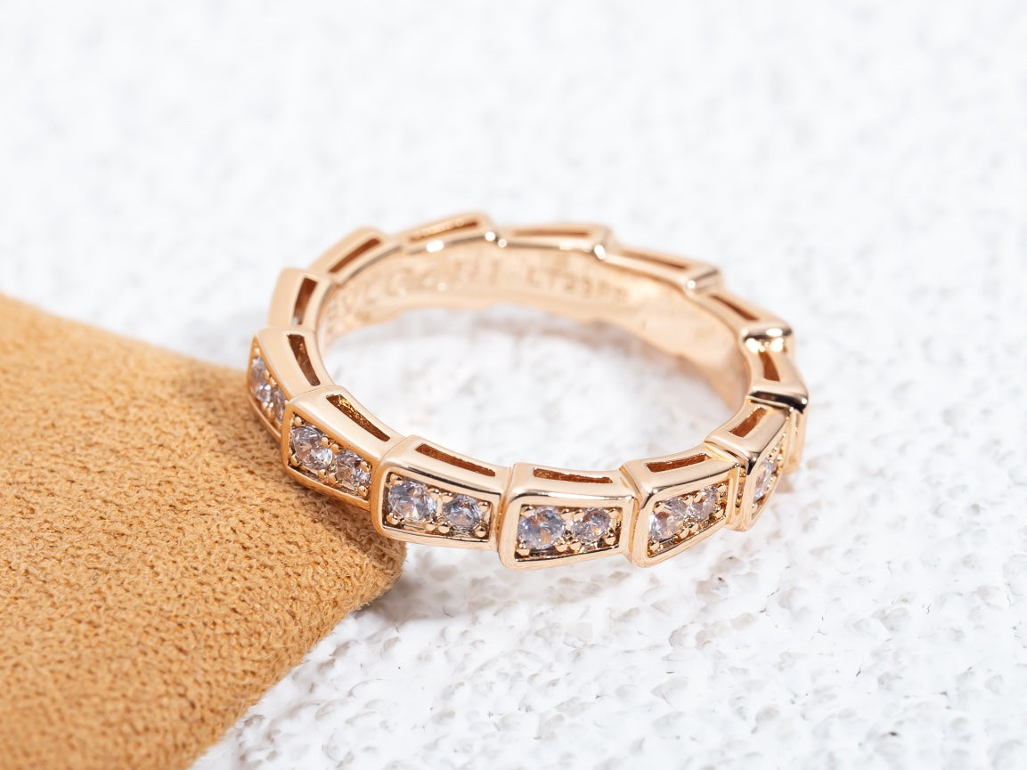 [Clover Jewelery]SERPENTI RING PINK GOLD DIAMOND PAVED 3MM