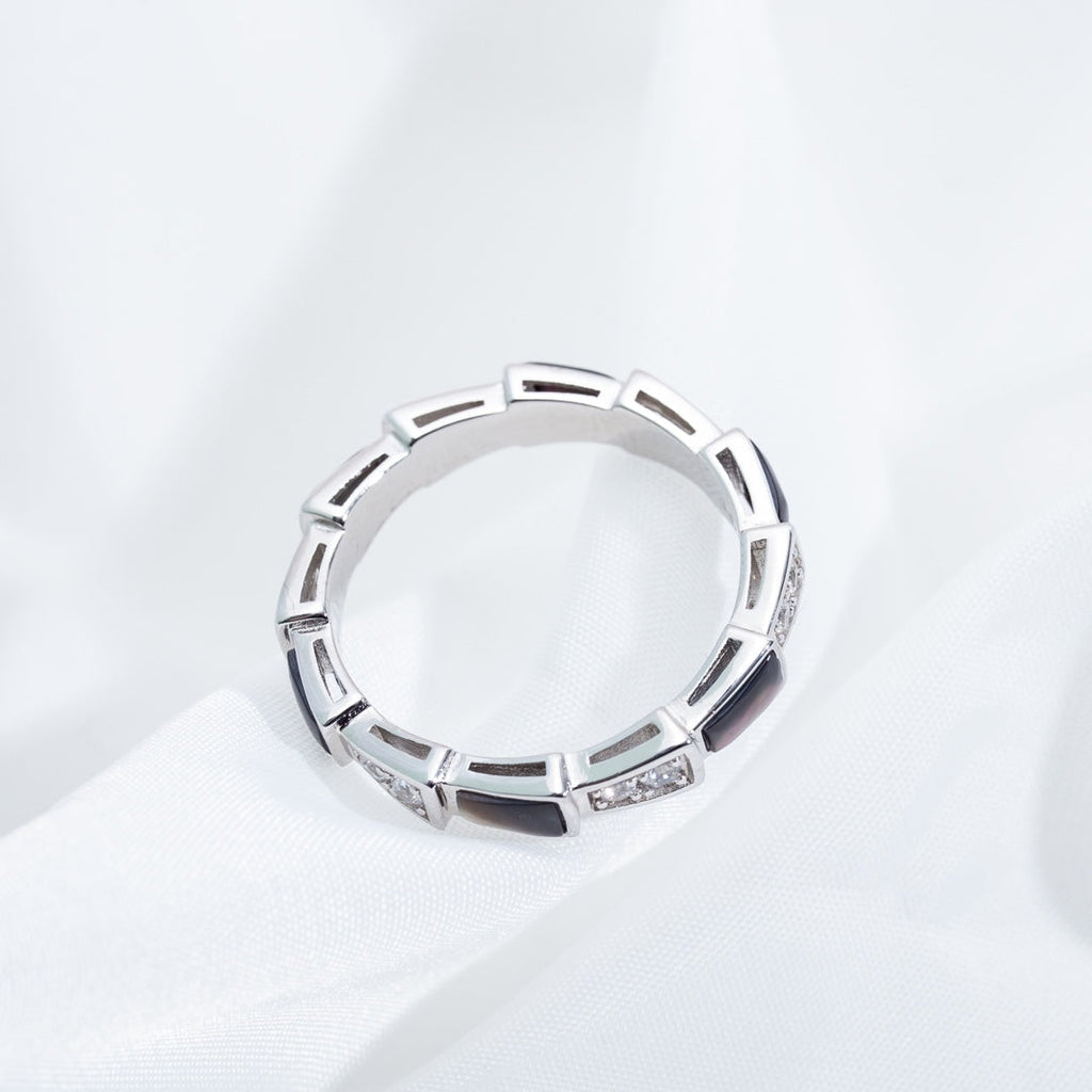 [Clover Jewelry]セルペンティ リング シルバー ダイヤモンド ブラックマザーオブパール 3MM